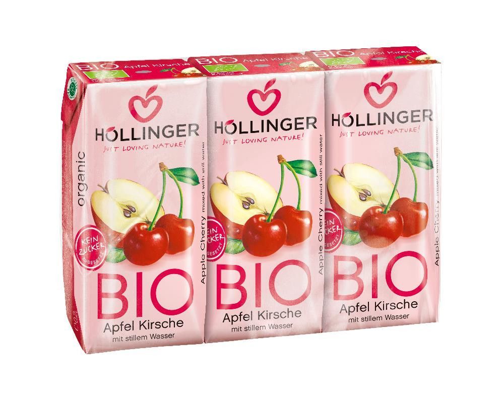 Eple-og Kirsebærjuice, 3x200 ml, økologisk, Höllinger Juice