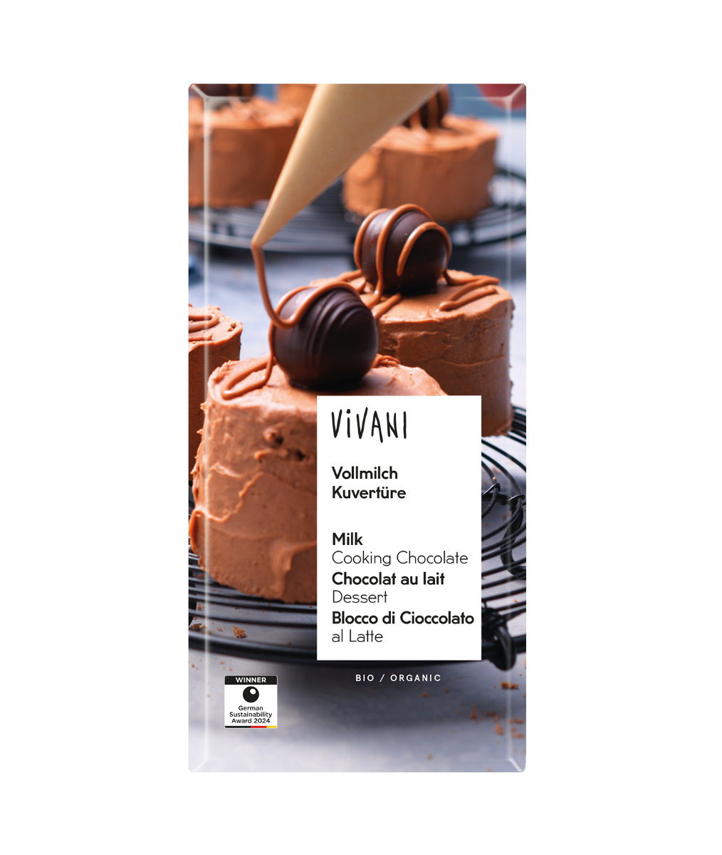 Melkesjokolade coverture, 150 g, økologisk, Vivani