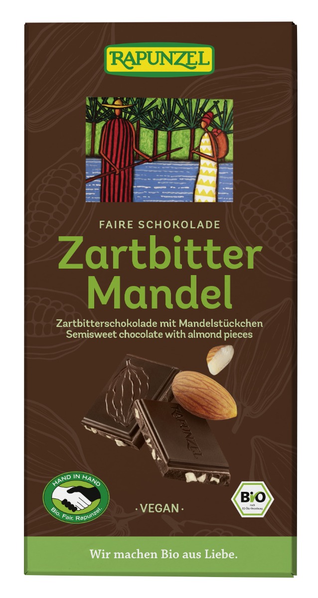 Mørk sjokolade m/mandel, 80 g, økologisk, Rapunzel