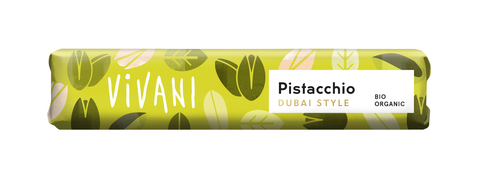 Melkesjokolade m/pistasj, 40 g, økologisk, Vivani