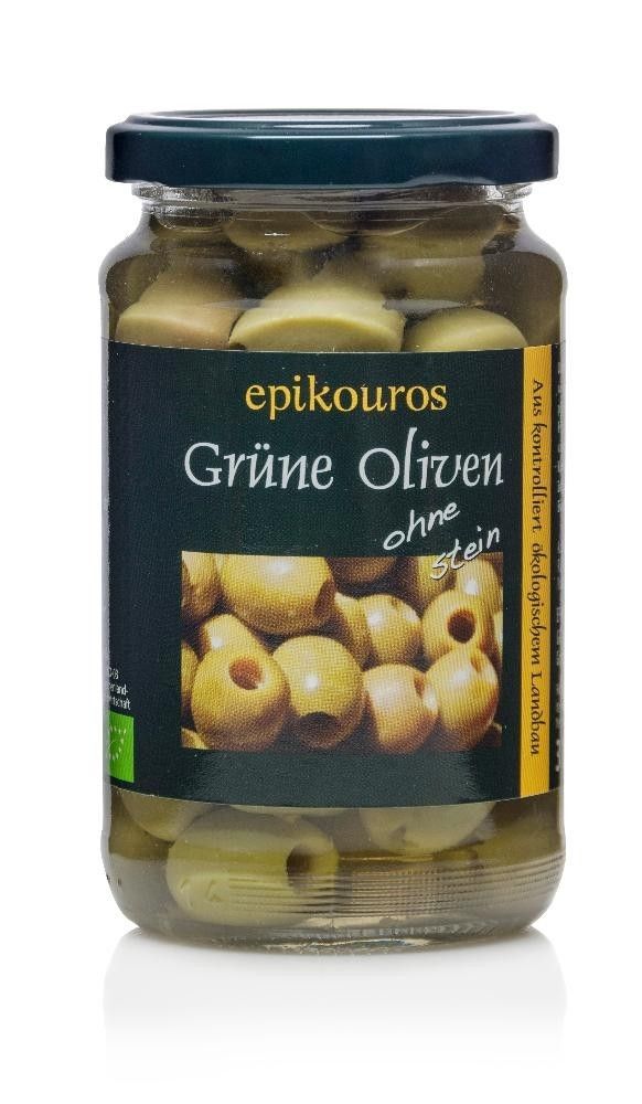 Oliven grønne u/stein, 170 g, økologisk, Epikouros