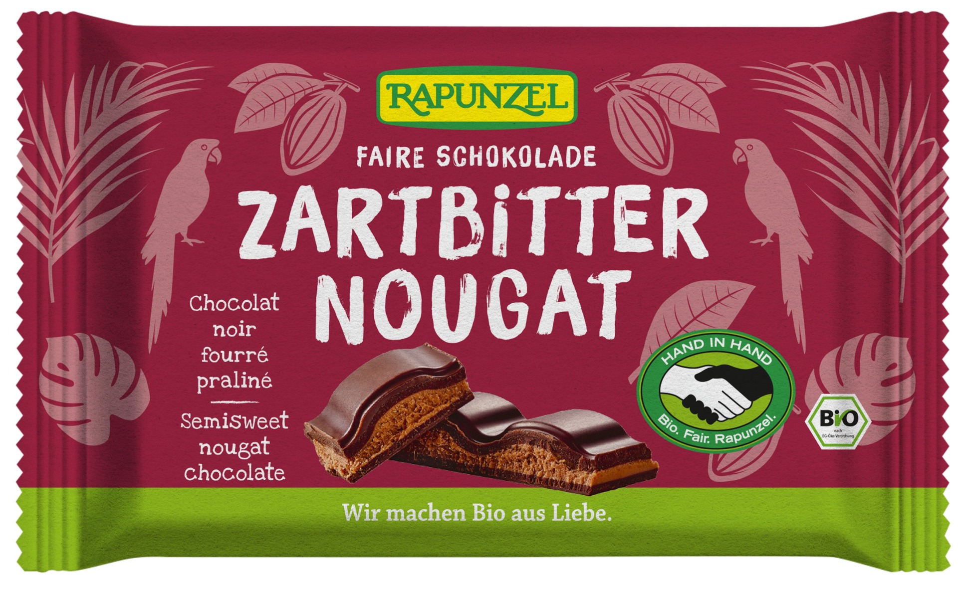 Mørk sjokolade m/nougat, 100 g, økologisk, Rapunzel