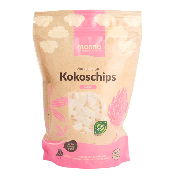 Kokoschips raw, 200 g, økologisk, Manna