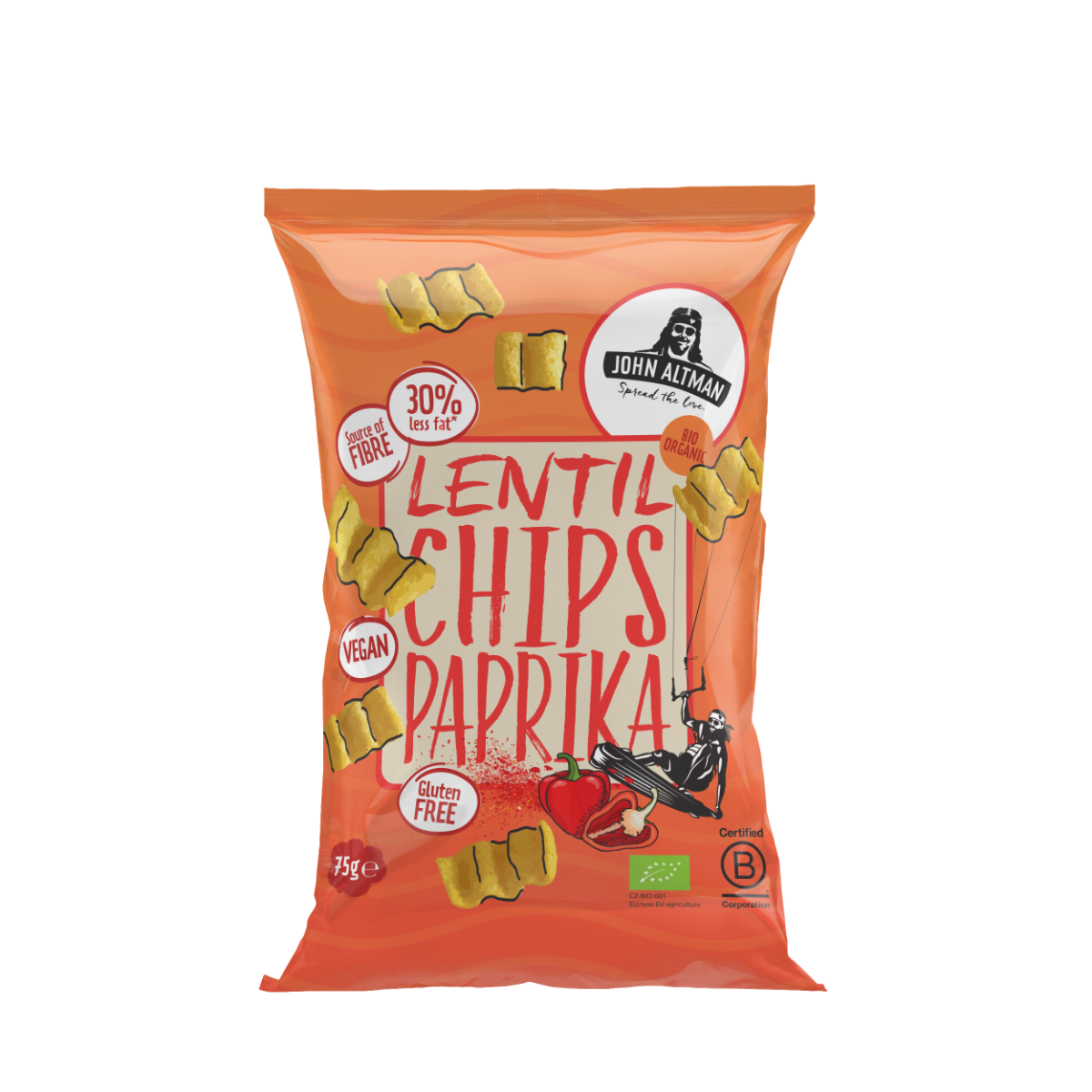 Linsechips, paprika, 75 g, økologisk, John Altman