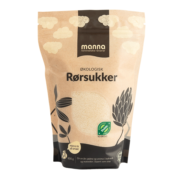 Rørsukker, gyldent, 800 g, økologisk, Manna