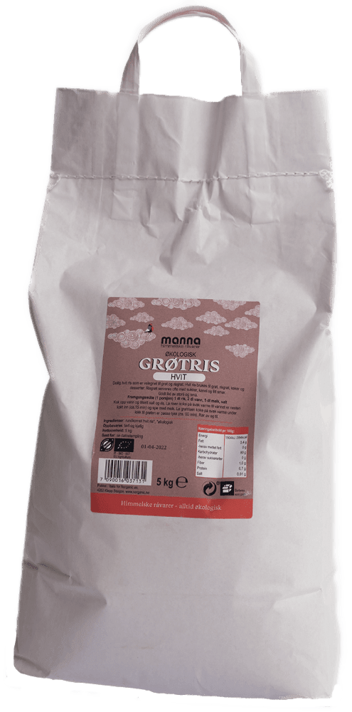 Grøtris hvit, 5 kg, økologisk, Manna